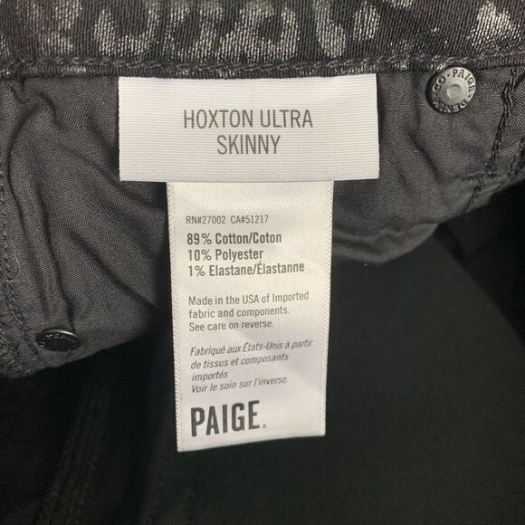 PAIGE Jeans Womens 26 HOXTON Ultra Skinny Denim Leopard Black High Rise NEW - Picture 4 of 7